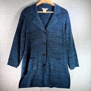 Misook Exclusively Long Cardigan Womens Large Petite Blue Marled Button Front